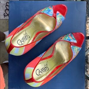 Carlos Santana Graffiti Satin peep toe Heels